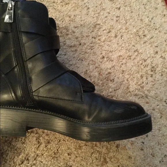 ☠️ ZARA TRAFALUC MOTO LEATHER & FAUX FUR EDGY BIKER BABE GRUNGE BUCKLE BOOTS - Picture 11 of 15